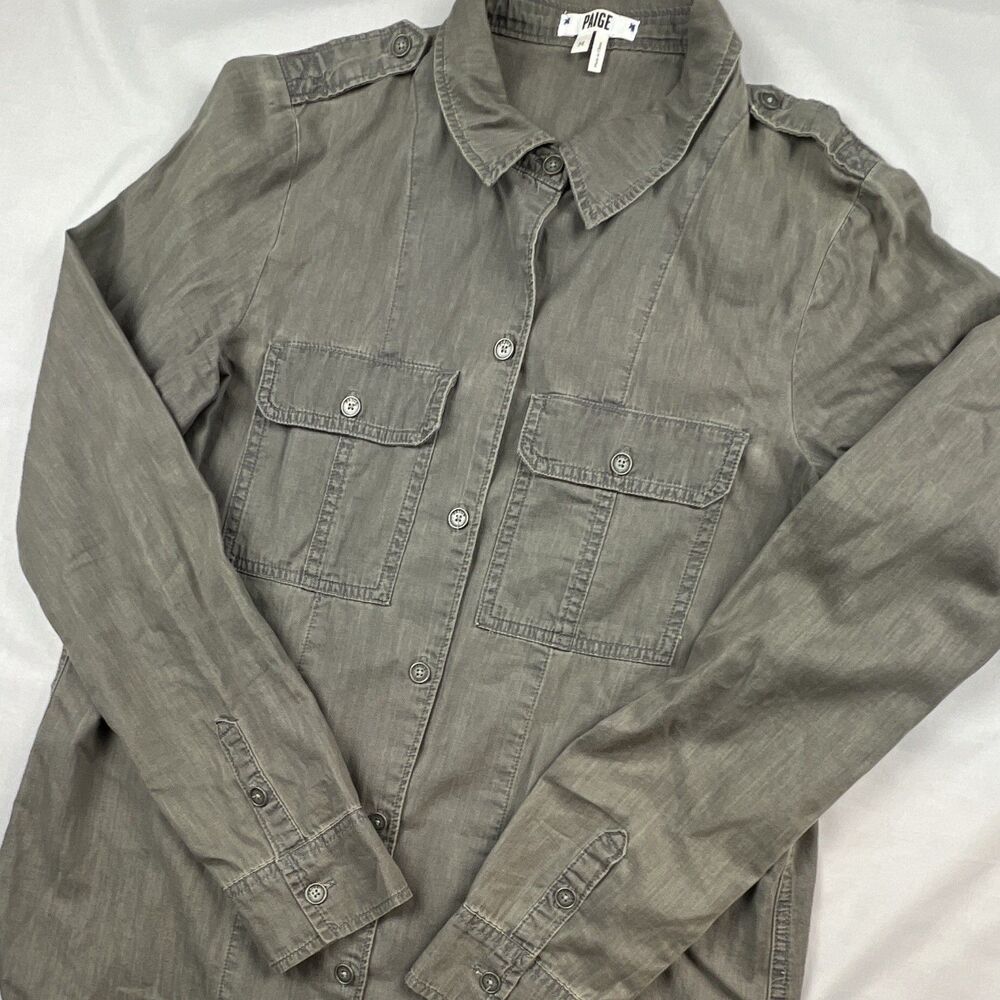 PAIGE Shirt Women’s Cotton Long Sleeve Gray Button-Up Pockets Medium - Picture 3 of 6